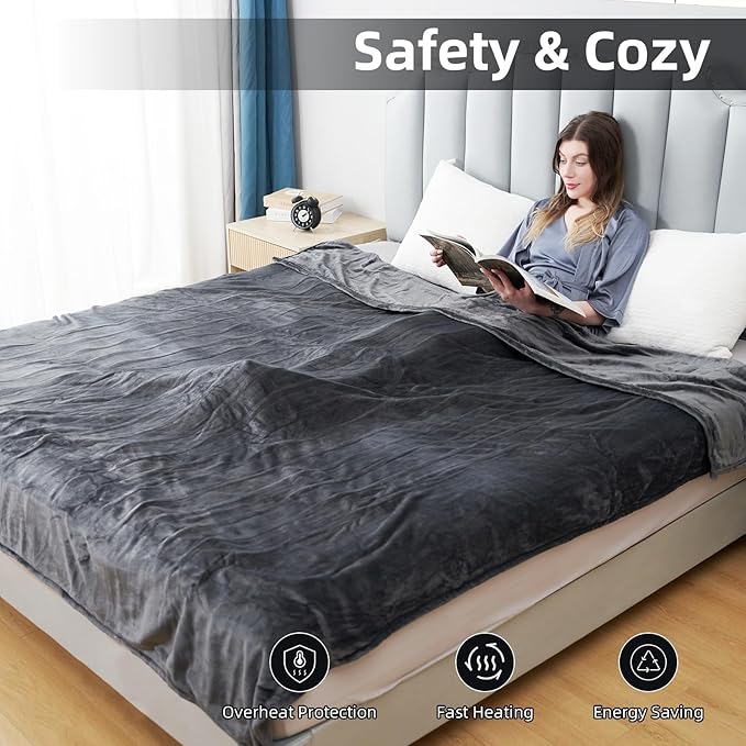 Electric Heated Blanket Full Size 72"x84", Cozy Soft microplush Large Oversized, 6 Heating Levels & 1-10 Hours Auto Off Machine Washable, Dark Gray