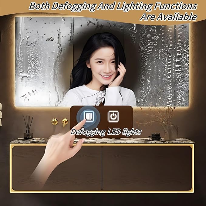 68IN Bathroom Vanity Set with a Single Sink - Embedded Sensor Light Strip & Large Capacity Floating Cabinet | Modern Bathroom Vanities with Defogging Mirror Surface & LED Lighting (Mirror)