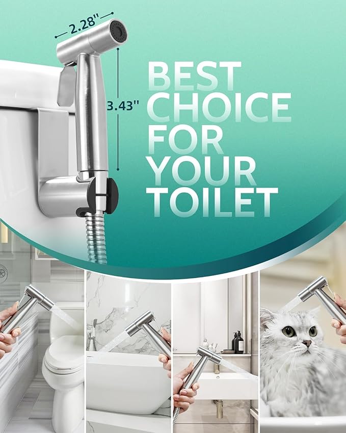 Handheld Toilet Bidet Sprayer for Toilet-Adjustable Water Pressure Control with Bidet Hose for Feminine Wash, Stainless Steel Brushed Nickel Cloth Diaper for Baby Wash (Stainless Steel, 3 Pack)