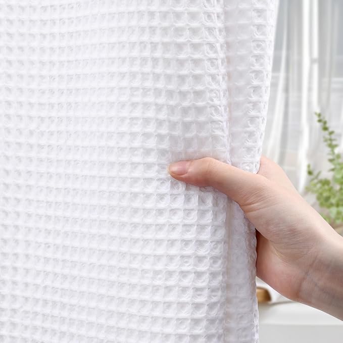 Waffle Weave Shower Curtain - White Cotton Fabric Texture Heavyweight Shower Curtain for Bathroom,Washable,72Wx75L