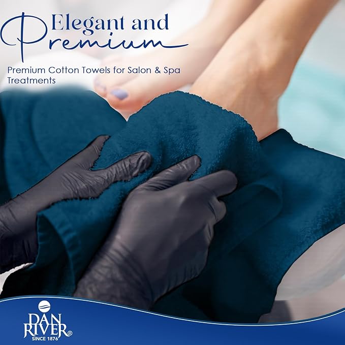 DAN RIVER 100% Cotton Salon Towels Set – 16x26 inches, Pack of 24, Highly Absorbent and Quick-Dry Towels for Hand, Salon, Spa, Beauty, Gyms and Home Hair Care, Navy
