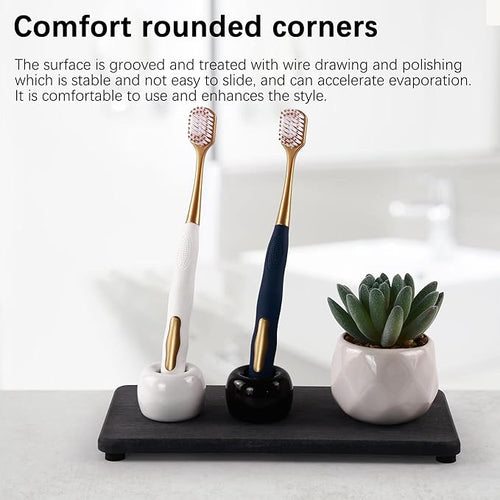 2 Pcs Water Absorbing Stone Trays, Kitchen/Bathroom Sink Soap Dish, Diatomite Tray Used for Hand Soap & Cosmetic Bottles in The Modern Home, 4" W x 8.3" L, Dark Gray