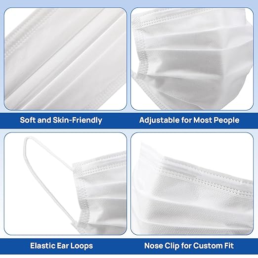 JMU 500 Pcs Disposable Face Masks for Adults, 4-Ply Protection ASTM Level 3 Medical Mask, White, 10Box