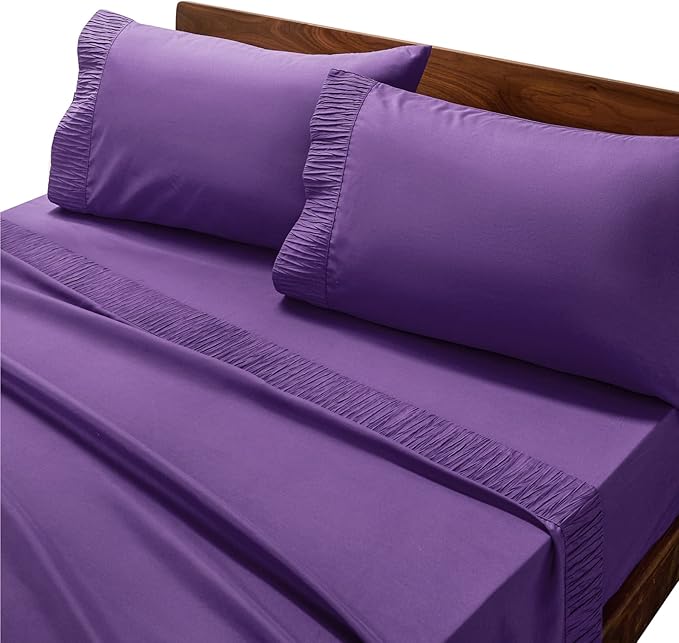 Bedsure California King Sheet Sets - 4 Pieces Soft Cal King Sheets - Breathable & Cooling - Hotel Luxury - Easy Care Polyester Microfiber Bedding for Women, Men, Purple