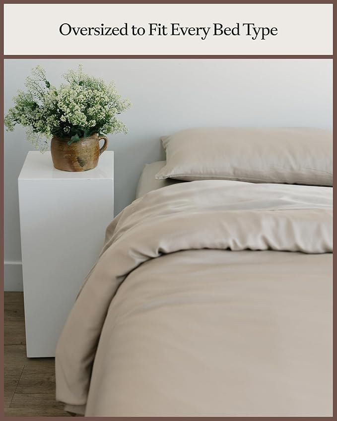 Cozy Earth Luxury Duvet Cover Twin - 100% Viscose from Bamboo - Ultra-Soft, Cooling & Lightweight Duvet Cover - Temperature-Regulating Bedding with Concealed Zip & Interior Snap Closures - Driftwood