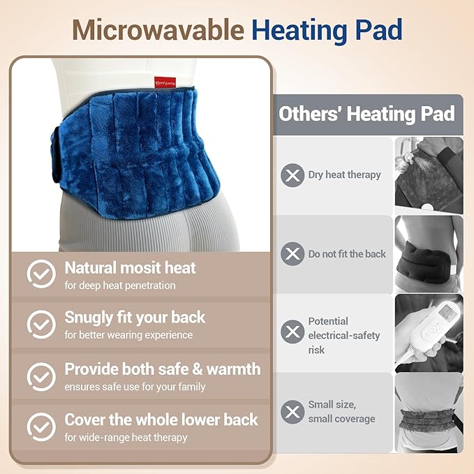 Comfytemp Microwave Moist Heating Pad for Back Pain Relief, Sciatica Surgery Recovery Must Have, FSA Eligible HSA, Microwavable Hot Therapy for Lower Lumbar, Cramps, Waist Warm Compress, Get Well Gift