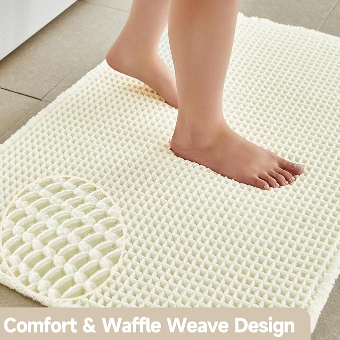 Cream White Bathroom Rugs, Waffle Bath Mat Non Slip Washable Super Absorbent Quick Dry Boho Farmhouse Bathroom Decor, 36"x24" Cream White