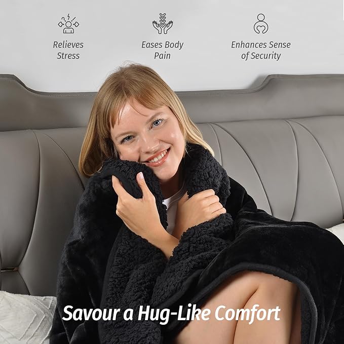 Wemore Sherpa Fleece Weighted Blanket for Adult 12 lbs Dual Sided Cozy Fluffy Heavy Blanket,Ultra Fuzzy Throw Blanket with Soft Plush Flannel Top,48 x 72 inches,Black on Both Sides