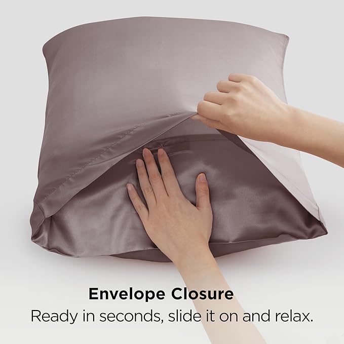 Bedsure Satin Pillowcase 2 Pack Similar to Silk Pillow Cases Standard Size, Pillow Case for Sleeping Women with Envelope Closure, Gifts for Women Men, Dusty Rose, 20x26 Inches, 2pcs