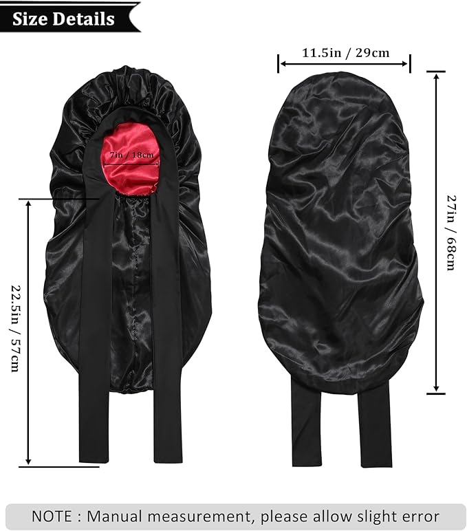 AWAYTR Long Satin Bonnet for Sleeping - Double Layer Reversible Silk Bonnet for Long Hair Women Sleeping Cap with Tie Band
