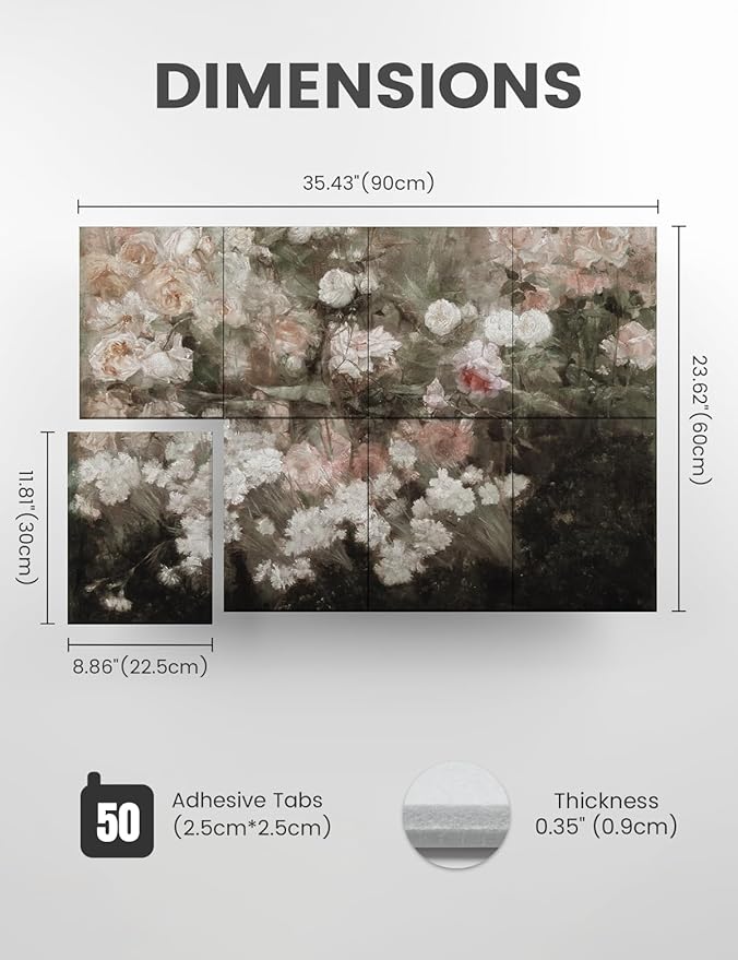 Wall Art Acoustic Panels,35''X24''Soundproof Wall Panels-8-Pack with 50 Adhesive Tabs, Decorative Sound Absorbing Panels for Living Room and Recording Studio, Offices-Garden in May