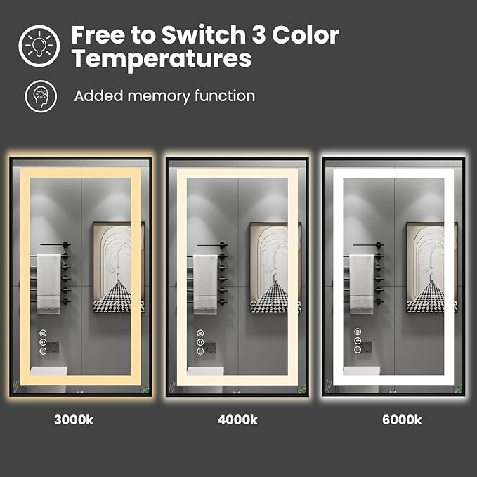 Amorho 84"X40" LED Bathroom Mirror Framed, Front Light and Backlit, Stepless Dimmable, Anti-Fog, Shatter-Proof, Memory, 3 Colors, Double LED Vanity Mirror