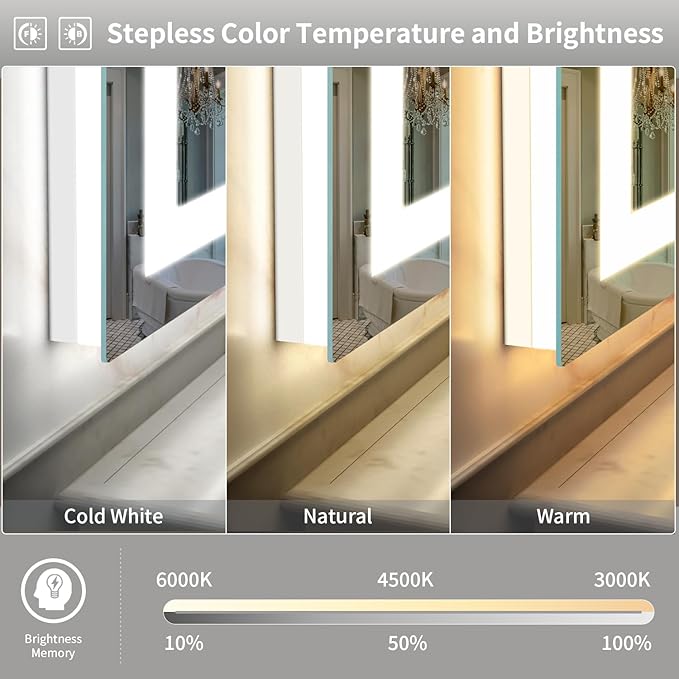 LED Mirror for Bathroom, 66x40 Inch Backlit + Front Lighted Bathroom Vanity Mirror with Lights for Wall, Double Light Strips, 3 Colors, Shatter-Proof, Anti-Fog and Brightness Memory
