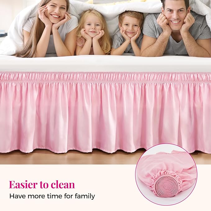 RIMELA Dusty Pink Bed Skirt Queen Size 18 Inch Drop, Wrap Around Elastic Bedskirt, Dust Ruffle for Adjustable Bed Base Machine Washable Easy to Install Bed Skirts