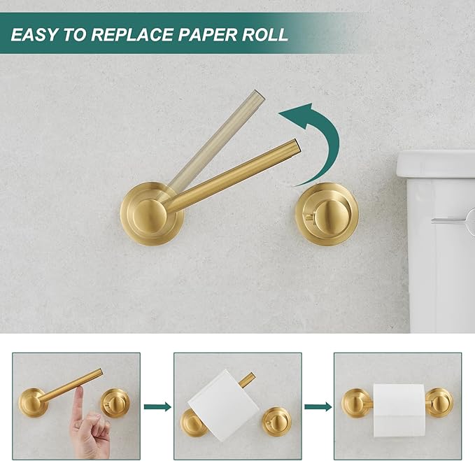Hoimpro Wall Mounted Rustproof Toilet Tissue Paper Holder Bathroom Accessories Toilet roll Paper Hanger, Brushed Gold
