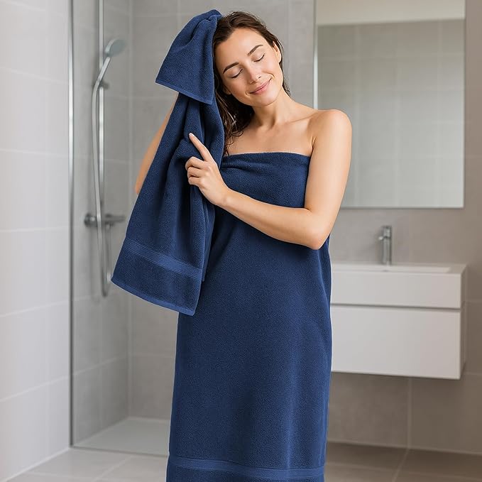 REDKISS Luxury 100% Cotton 8 Piece Bath Towel Sets, 2 Bath Sheets (35x70 in), 2 Hand, 4 Washcloths, Super Absorbent & Quick-Dry Shower Towel for Bathroom Spa Gym Hotel Yoga - Blue