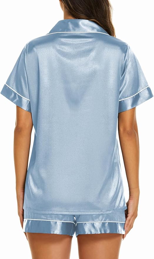 Ekouaer Pajamas for Women Set Silk Satin Pjs Shorts Sleepwear 2 Piece Loungewear S-XXL