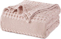 PHF 100% Cotton Waffle Weave Blanket Queen Size for Bed, Soft Lightweight & Breathable, All-Season Comfort, Luxury Aesthetic Woven Bedding for Home Decor, 90"x90", Pink/Mauve