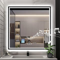 S·BAGNO 36''x36'' LED Bathroom Mirror with Lights, Bathroom Vanity Wall Mirror with Buletooth, Anti-Fog, Stepless Dimmable, 3 Colors, Tempered Glass Lighted Vanity Mirror for Bathroom