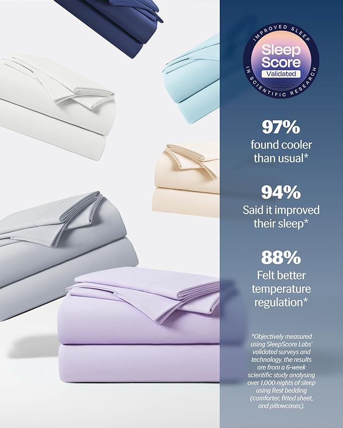 REST® Evercool®+ Starter Sheet Set, Queen, Lavender, Breathable Bed Sheets for Hot Sleeper and Night Sweats, with Pillowcases, Ionic+ Self-Cleaning Silver Yarn for Sensitive Skin, 3PCS No Flat Sheet
