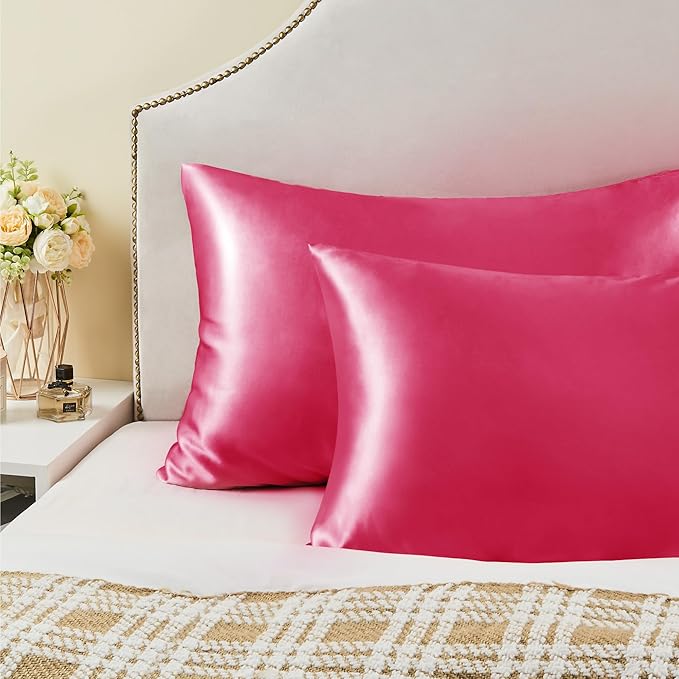 BEDELITE Satin Pillowcase for Hair and Skin, Super Soft Similar to Silk Pillow Cases 4 Pack with Envelope Closure, Cooling Pillowcases for Women Men (20"x36" King Size, Hot Pink)