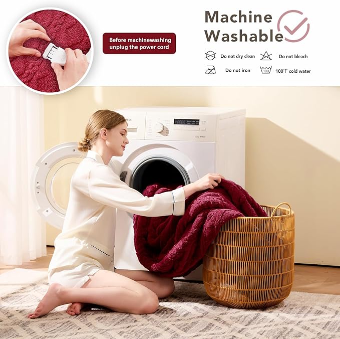 Heated Electric Blanket Queen Size-84"x90" Heating Blanket with 10 Heating Levels & 5 Time Settings Over-Heat Protection，Winter Warmer for Adults with ETL Certification（Red）