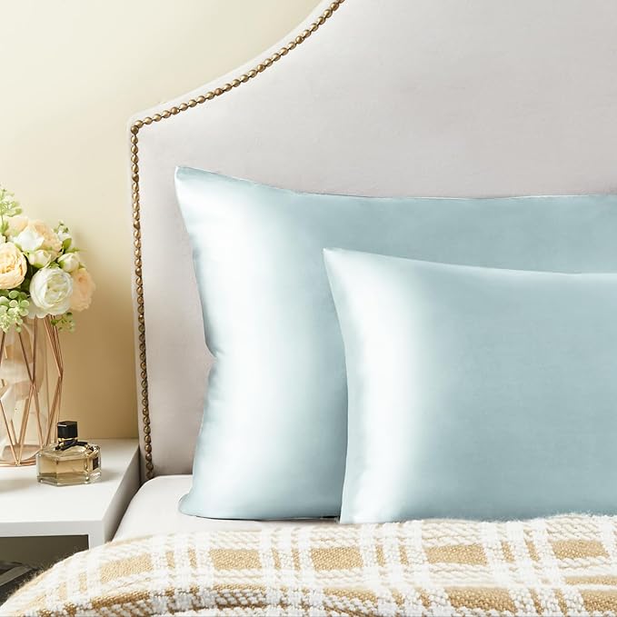 BEDELITE Satin Pillowcase for Hair and Skin, Super Soft and Cooling Similar to Silk Pillow Cases 2 Pack with Envelope Closure, Gift for Women Men(20"x30" Queen Size, Stone Blue)