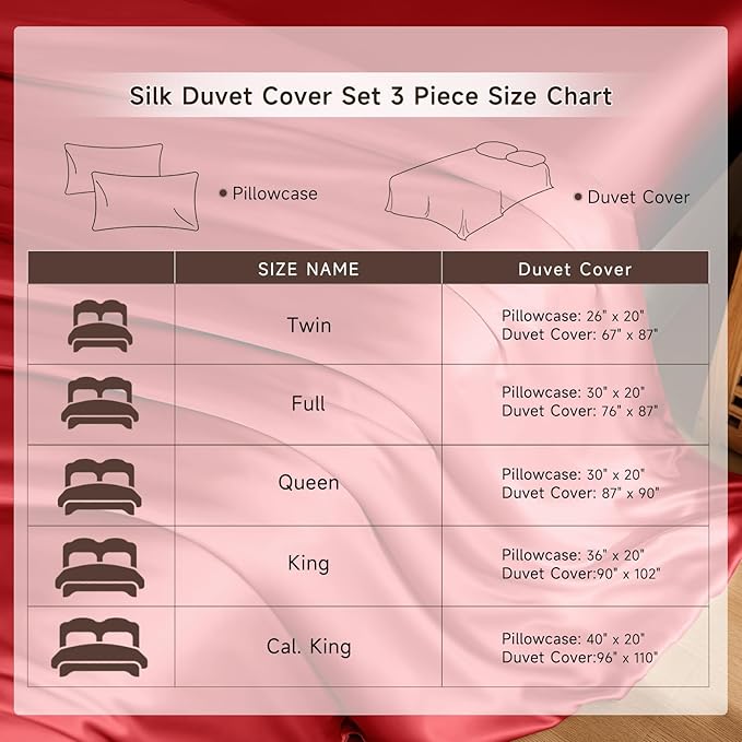 THXSILK 100% Pure Mulberry Silk Duvet Cover Set 3 Piece, 6A+ Grade Luxury Soft Bedding Silk Sheets for Hair and Skin, 1 Pcs Duvet/Quilt/Comforter Cover with 2 Zippered Pillowcases (Red, King)