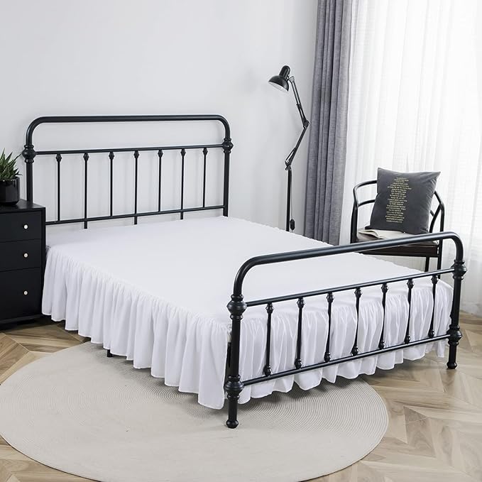 Bed Skirt Queen Size Ruffled Bed Skirt with Split Corners, 22 Inch Drop Dust Ruffle Bed Skirt with Platform, White, Queen - 22" Drop