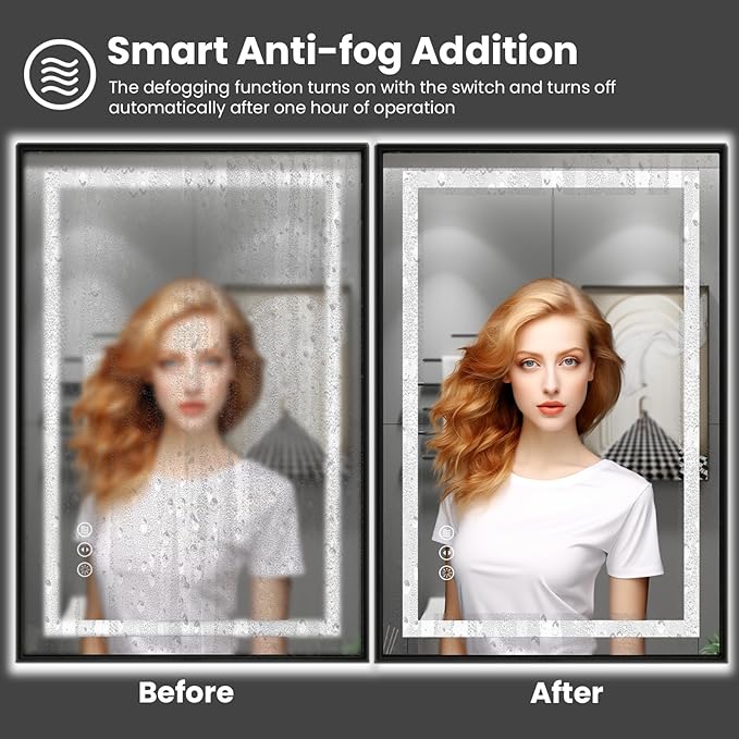 Amorho 84"X32" LED Bathroom Mirror Framed, Front Light and Backlit, Stepless Dimmable, Anti-Fog, Shatter-Proof, Memory, 3 Colors, Double LED Vanity Mirror