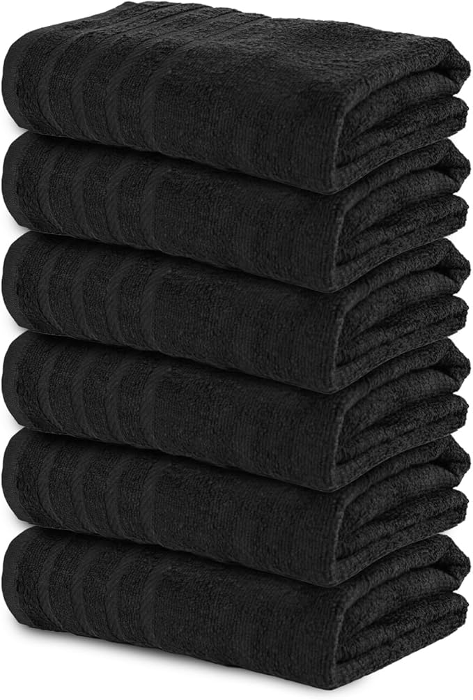 TOALLA_ Bath Towels_30x60_Pk 6_Black Bath Towels (6-Pack, 30W X 60 L Inches) Black Color- Cotton Towel for Gym, Bath, Spa, Shaving, Shampoo, for Daily use, Large
