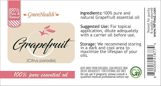Grapefruit Essential Oil - 16 fl oz (473 ml) Amber Glass Bottle - 100% Pure Essential Oil - GreenHealth
