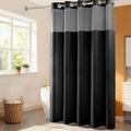 River Dream Black Fabric Shower Curtain Set, Cotton Blend, Waffle Weave, with Snap in Replacement Liner，71 x 86 inches
