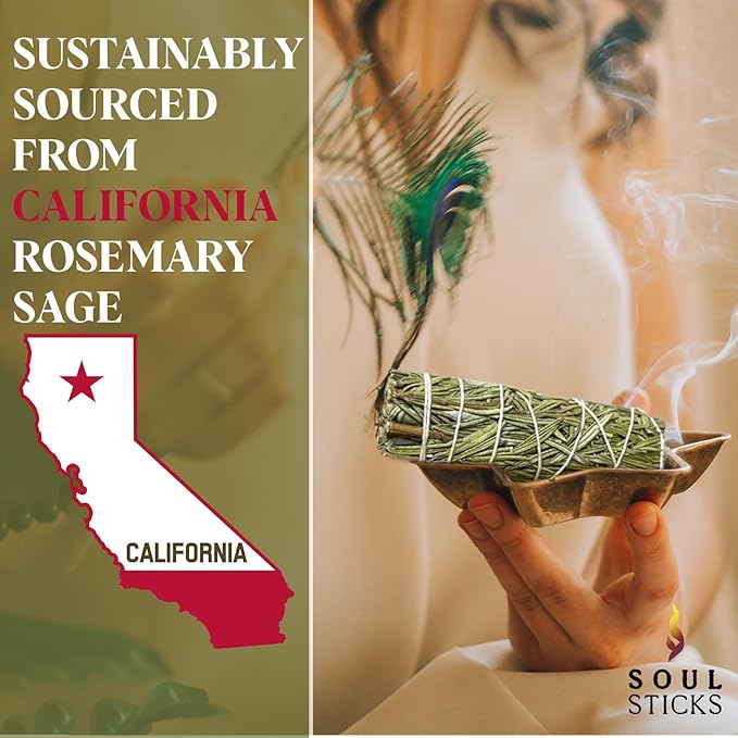Soul Sticks 1 Pack 9 Inch Rosemary Sage Smudge Stick with Starter Guide | House Blessing | Sage for Cleansing House | Smudge Stick for Negative Energy