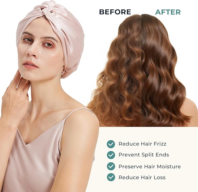 100% Mulberry Silk Bonnet, Double-Layered Hair Bonnet for Sleeping Women, Pure Silk Turban, Night Sleep Hair Wrap