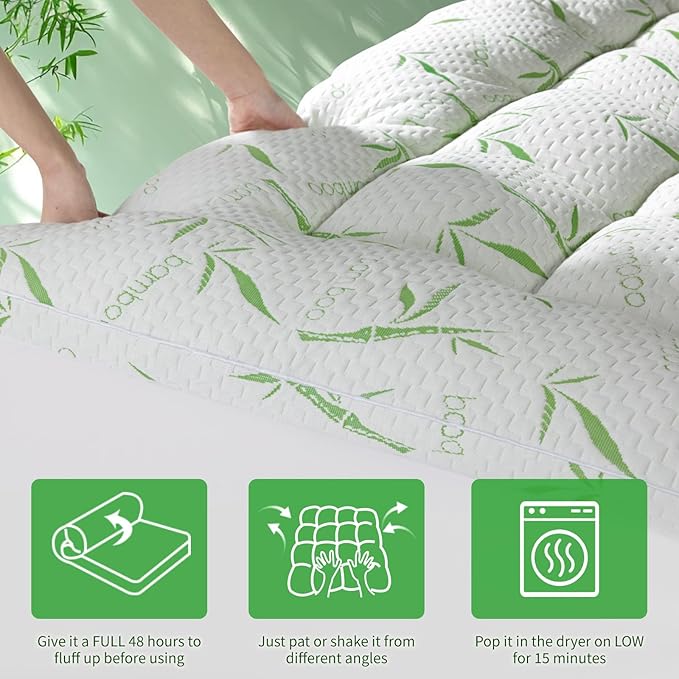 Mattress Topper King Size,Viscose Made from Bamboo Pillow Top Mattress Topper,1200 GSM Cooling Mattress Pad,2In Extra Thick Pillow Top for Back Pain with 8"-18" Deep Pocket(78"x80")