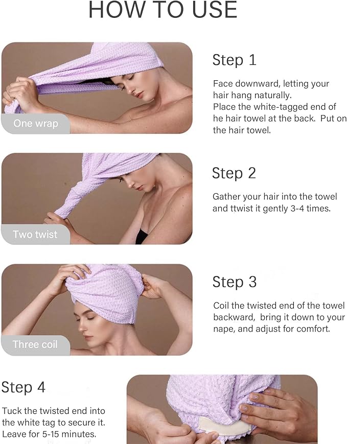 2 Pack Microfiber Hair Towel Wrap for Women, 32" x 11" Waffle Weave Hair Plopping Towel for Curly, Long & Thick Hair, Anti-Frizz Hair Turbans for Wet Hair (Lavender, Grey)