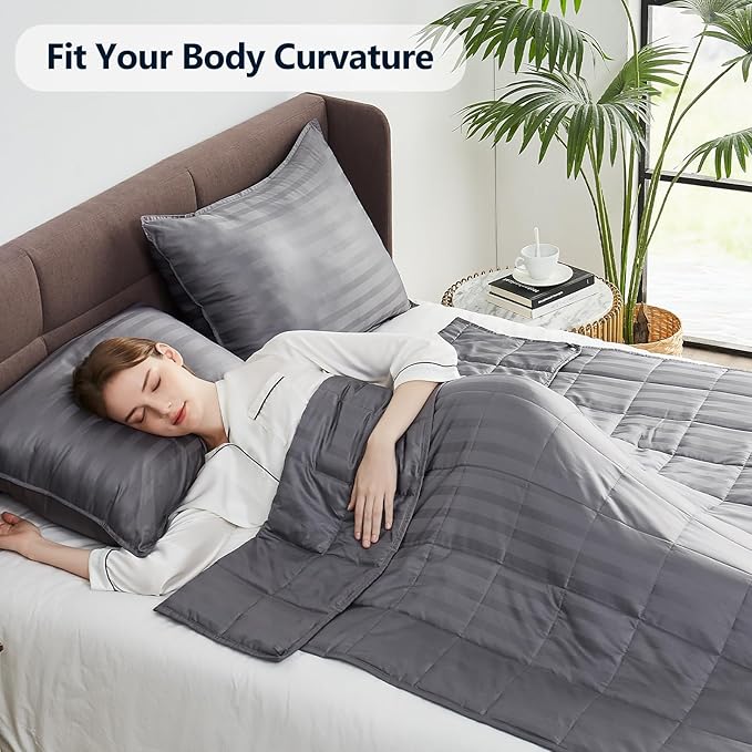 Weighted Blanket Twin Size (48"x72" 10lbs),Ultra Soft and Cozy Cooling Weighted Blanket for Adult,Heavy Blanket with Machine Washable Soft Blanket, Stripe Grey