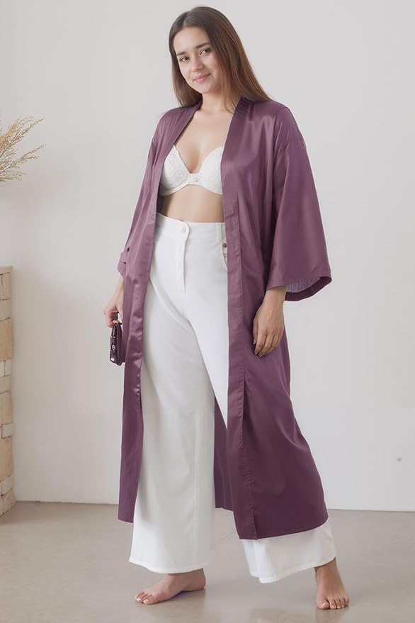 PRODESIGN Satin Kimono Robe Women Long Silky Kimono Bathrobe Sleepwear Wedding Bridesmaid Robe