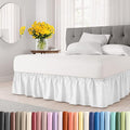 Wrap Around Dust Ruffle Bed Skirt - White - for King Size Beds w/ 16 Inch Drop - Easy Fit Elastic Strap - Adjustable Pleated Bedskirt w/Brushed Fabric, Wrinkle & Fade Free Women, Men, Kids & Teens