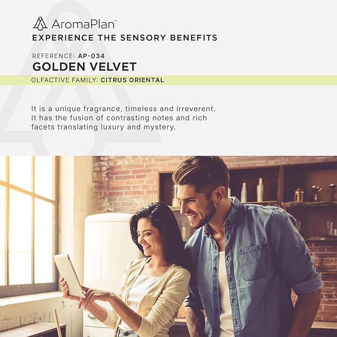 AromaPlan Hotel Scents Golden Velvet 5 Fl Oz (148ml), Home Luxury Aroma & Hotel Fragrance Diffuser Oil- Hotel Diffuser Oil for Aromatherapy- USA Made, Bigger Bottle, Bolder Aroma & Longer Lasting