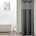 Colorful Star No Hook Waffle Shower Curtain with Snap in Fabric, Waterproof Shower Curtains with See Through Top Window, Small Stall Bathroom Curtain and Liner Set, 36'' x 75'', Charcoal Grey