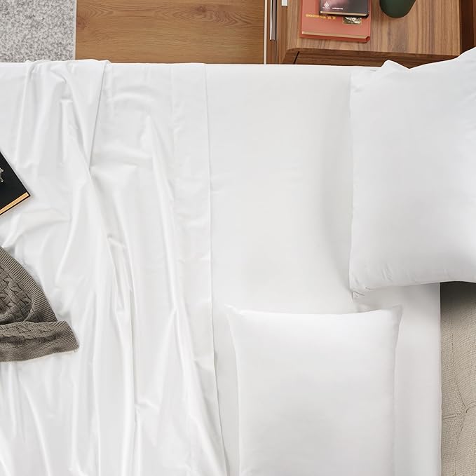 IZOD 100% Egyptian Cotton Sheets Set Twin Size, Cotton Percale Crisp Sheet Set 3Pc, Lightweight & Deep Pocket fits Upto 17", Long-Staple Soft Combed, Hotel Style Sheets Luxury Bedding Sheet - White