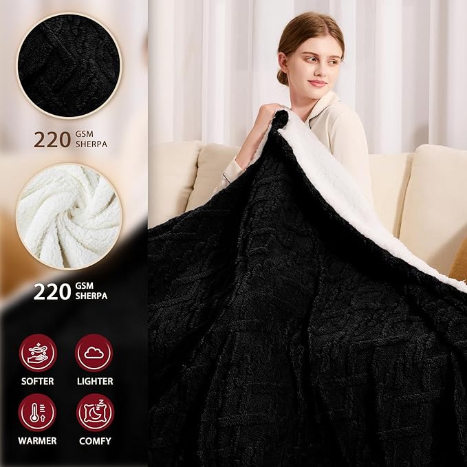 Heated Electric Blanket Twin Size-62"x84" Heating Blanket with 10 Heating Levels & 5 Time Settings Over-Heat Protection，Winter Warmer for Adults with ETL Certification（Black）