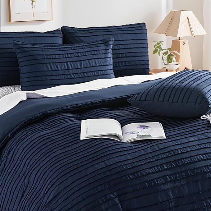 NEXHOME PRO Duvet Cover Full Size, Navy 3 Pieces Boho Tufted Duvet Cover Set, Soft and Lightweight Microfiber Comforter Cover Set for All Season (Navy Full, 80 x 90)-No Comforter