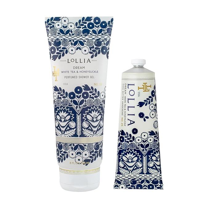 LOLLIA Dream Bundle with Handcreme, 4 oz, 113 g, and Shower Gel, 8 fl oz, S cented Shea Butter Moisturizing Wash & Hand Lotion for Women, Hydrating Luxury Bath Skin Care Set