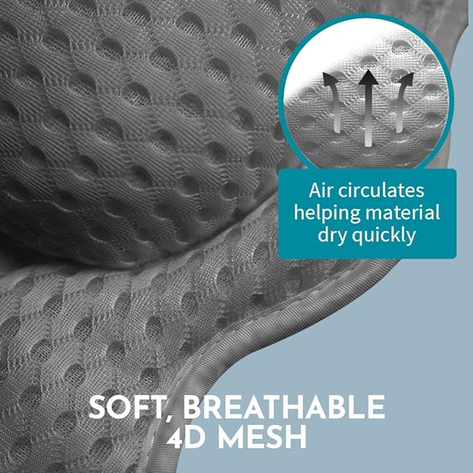 WONDERfoam Thick Padded Ergonomic Bath Pillow for Tub, Bathtub Headrest Neck and Back Support, Strong Suction Cups, Machine Washable Breathable Mesh Quick Dry Pillows, Luxury Spa Accessories, Gray