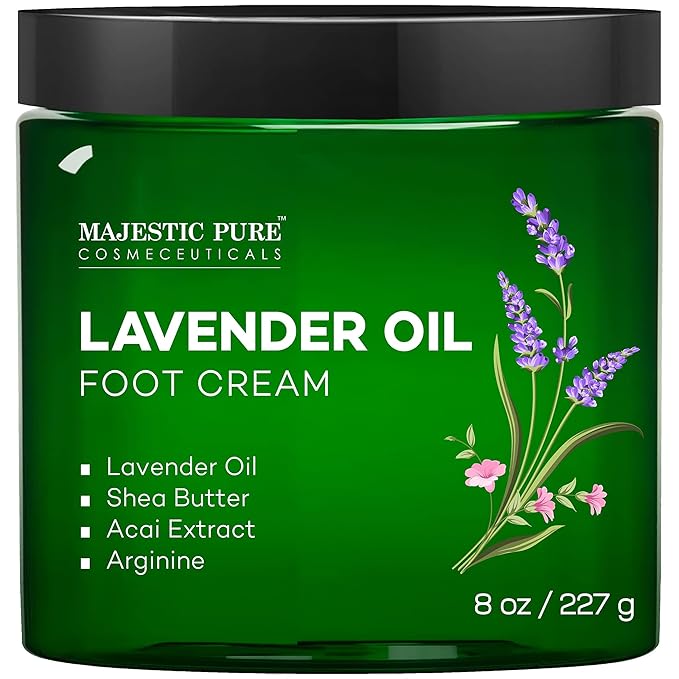Majestic Pure Lavender Oil Foot Cream, Warming Cream - Calluses, Dry Cracked Feet, Hands, Heels, Elbow, Nails, and Knees - Softens & Moisturizes Skin - 8 oz