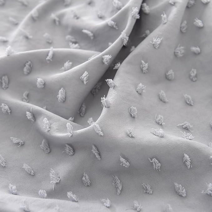 Tufted Dot Bed Skirt Queen Size Ruffled Bed Skirt with Split Corners, 18 Inch Drop Dust Ruffle Bed Skirts with Platform, Light Grey
