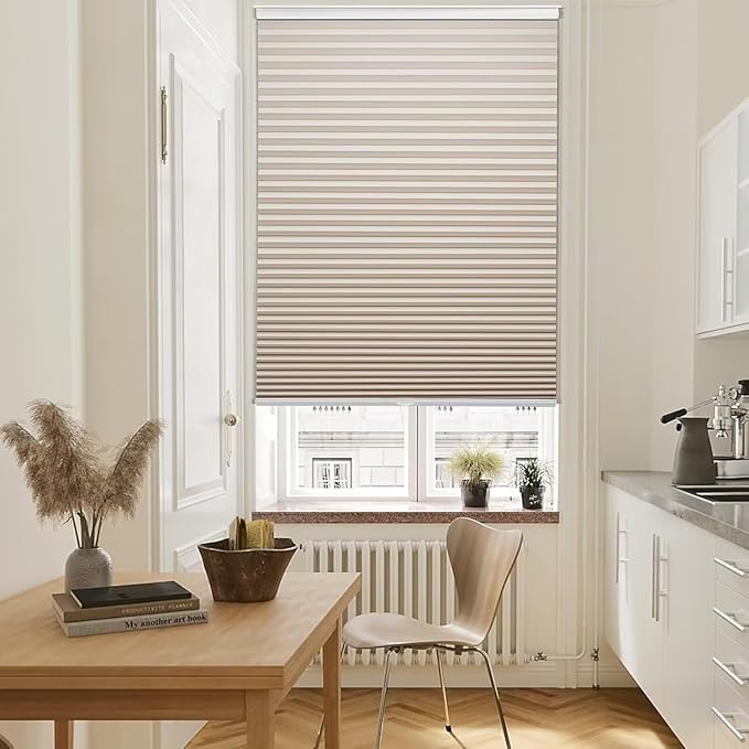 MYshade 1.5-Inch Cellular Cordless Blackout Shades,Thermal Insulating Noise Reducing Waterproof Blinds,Honeycomb Window Treatments for Indoor Light Control (Beige-42 W x 72" H)